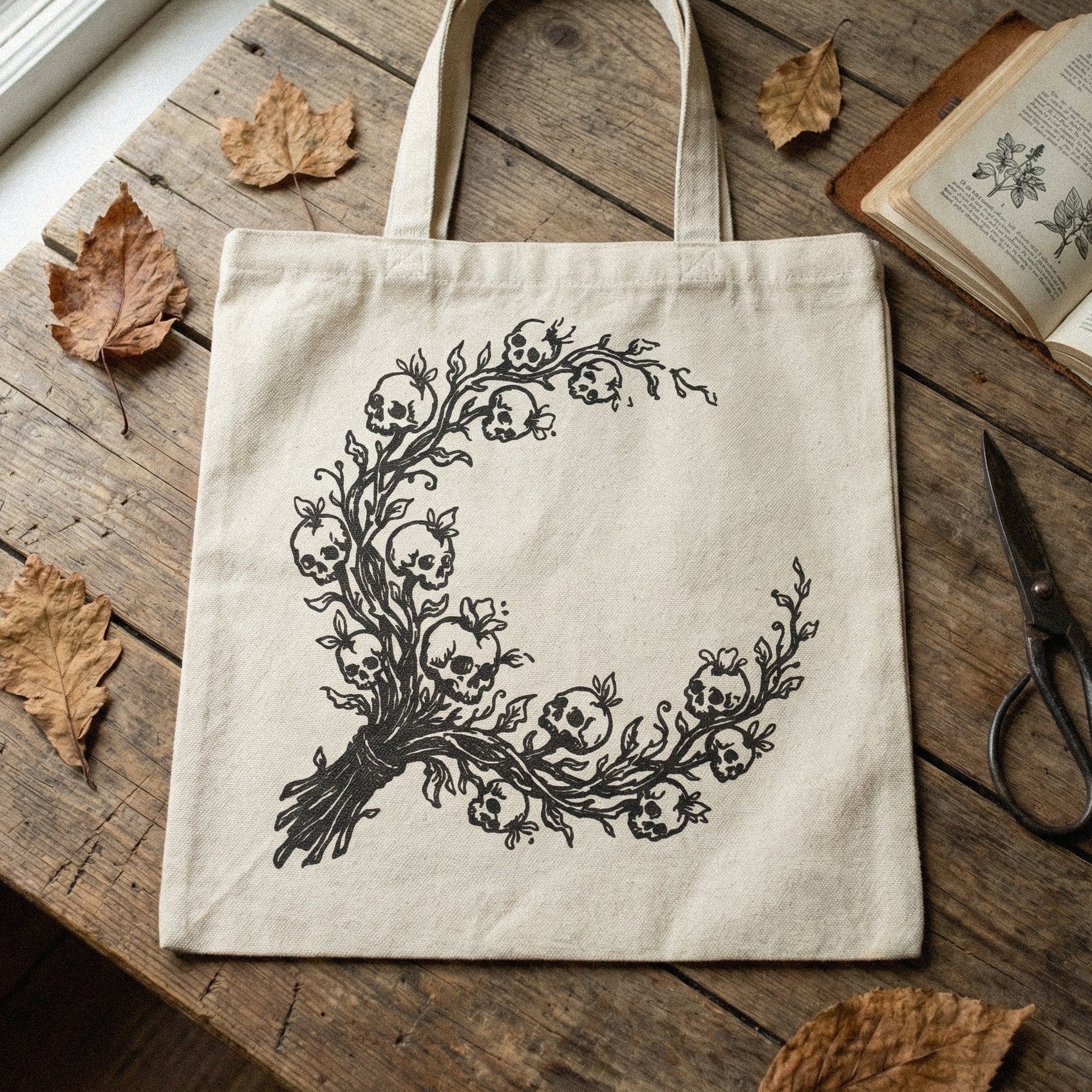 Gothic Skull Branch PNG, Dark Botanical Digital Download - 300 DPI Design