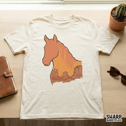 Western Horse Silhouette PNG, Desert Sunset T-Shirt Design - 300 DPI