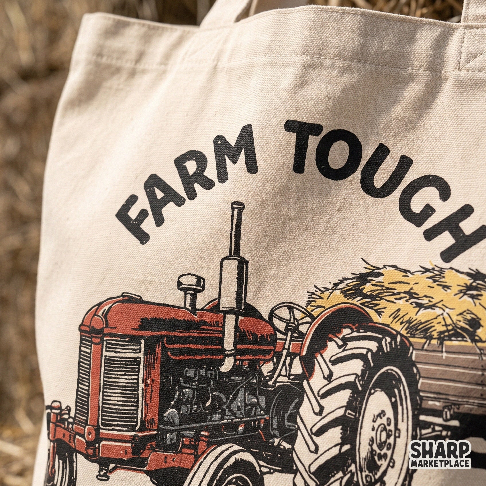 Farm tough red vintage tractor pulling a hay wagon western sublimation png design for autumn thanksgiving t-shirts