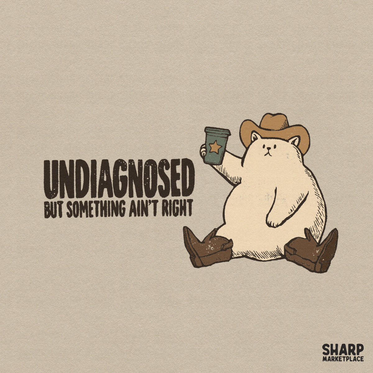 Undiagnosed but something ain't right funny cowboy cat with coffee sarcastic PNG design for print-on-demand t-shirts