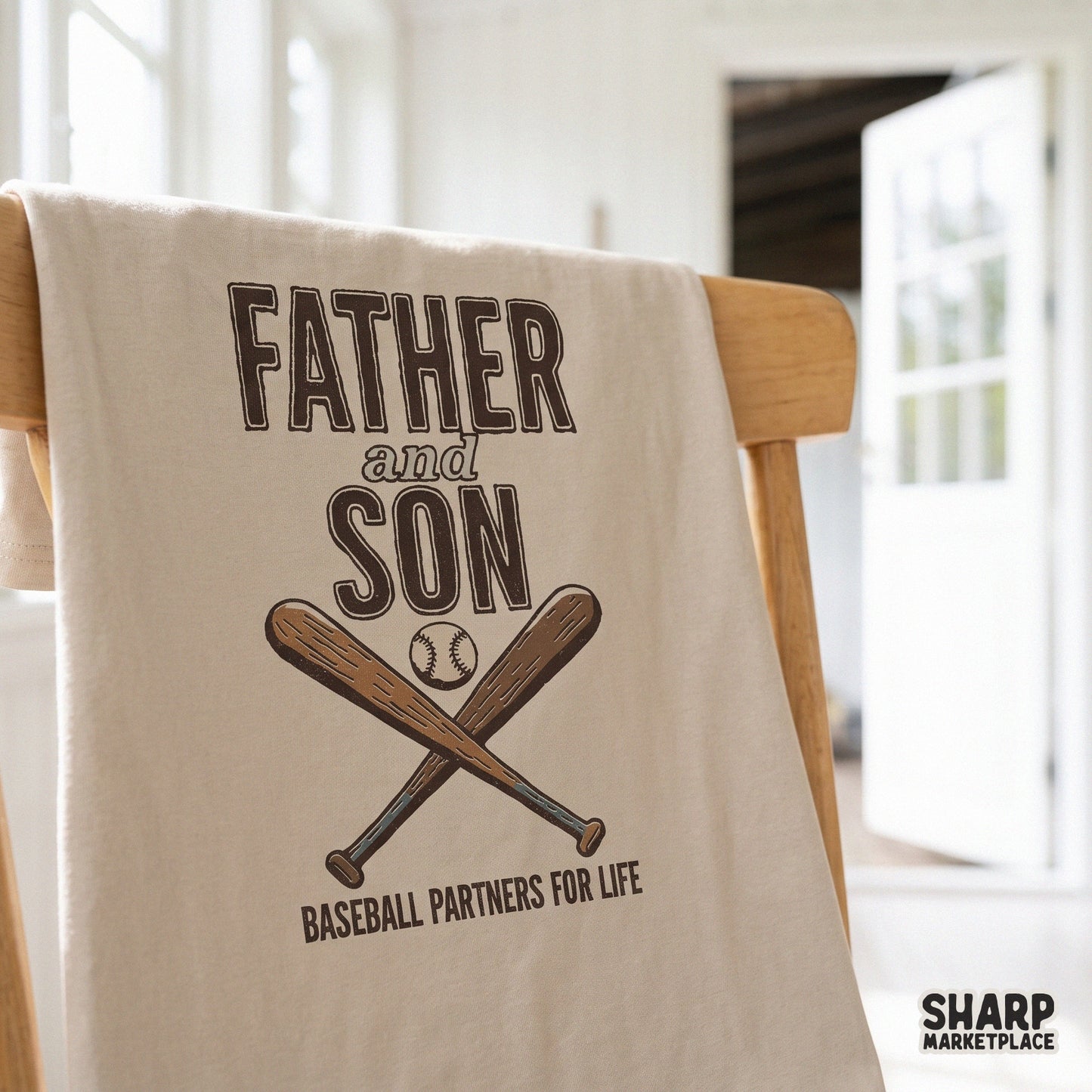 Vintage retro father and son baseball partners for life design with crossed bats for t-shirts and tumbler sublimation units
