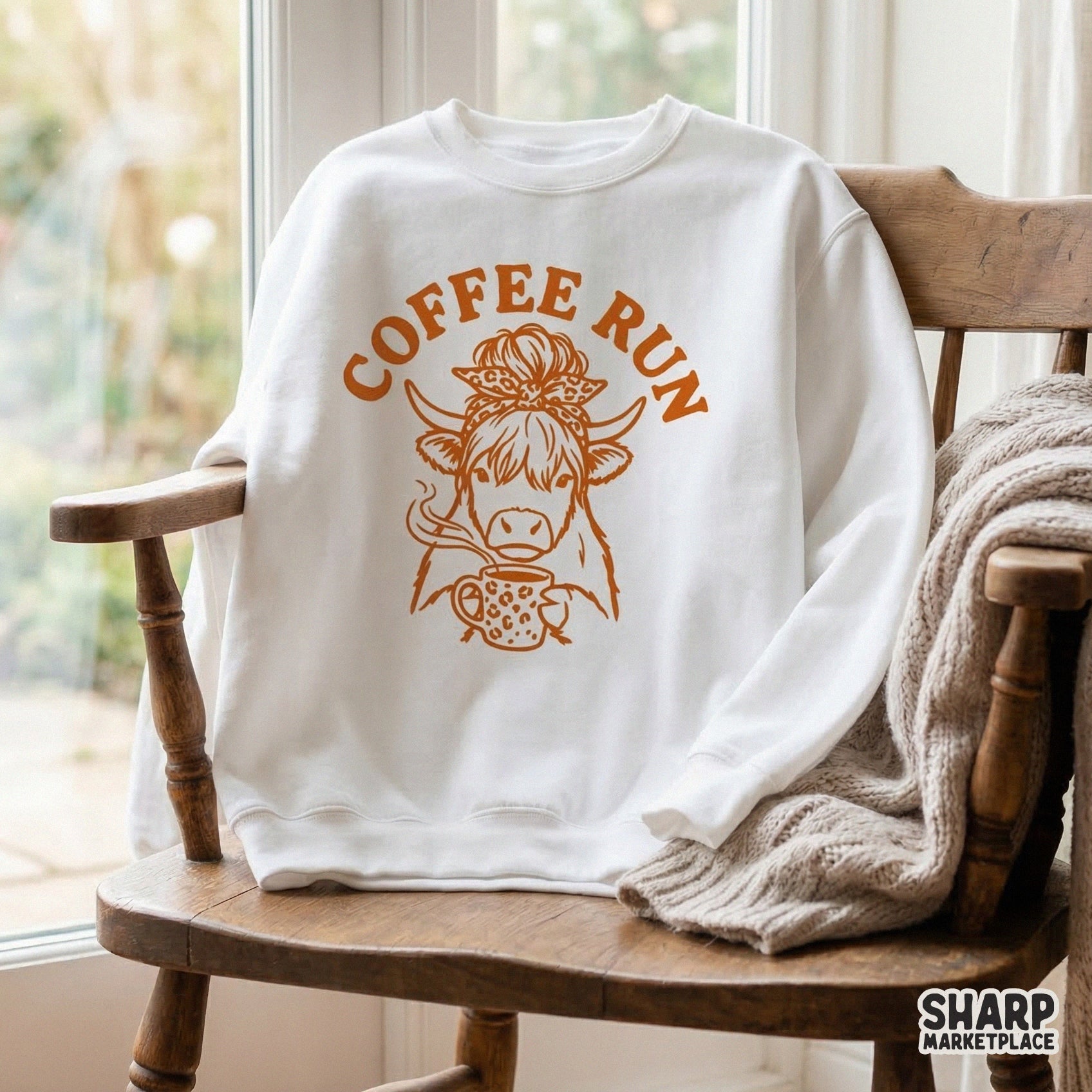 Coffee Run PNG, Funny Highland Cow Shirt Design - 300 DPI Design for