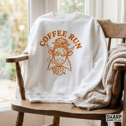 Coffee Run PNG, Funny Highland Cow Shirt Design - 300 DPI Design for