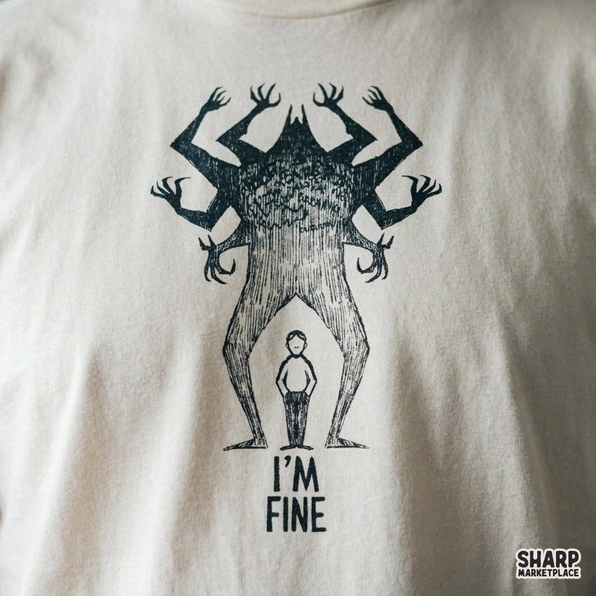 I'm Fine Anxiety Monster Shadow Sketch, Trendy PNG Shirt