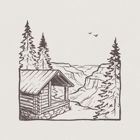 Rustic Cabin PNG, Mountain Landscape Art Print - 300 DPI Design for T-Shirt