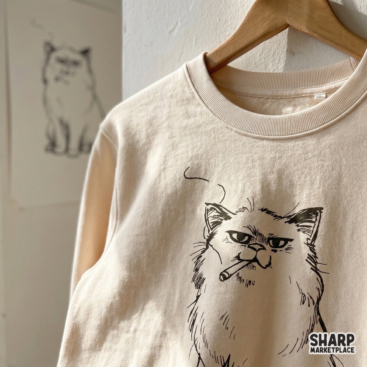 Funny sarcastic fluffy boss cat smoking a cigarette retro vintage graphic design for sublimation shirts