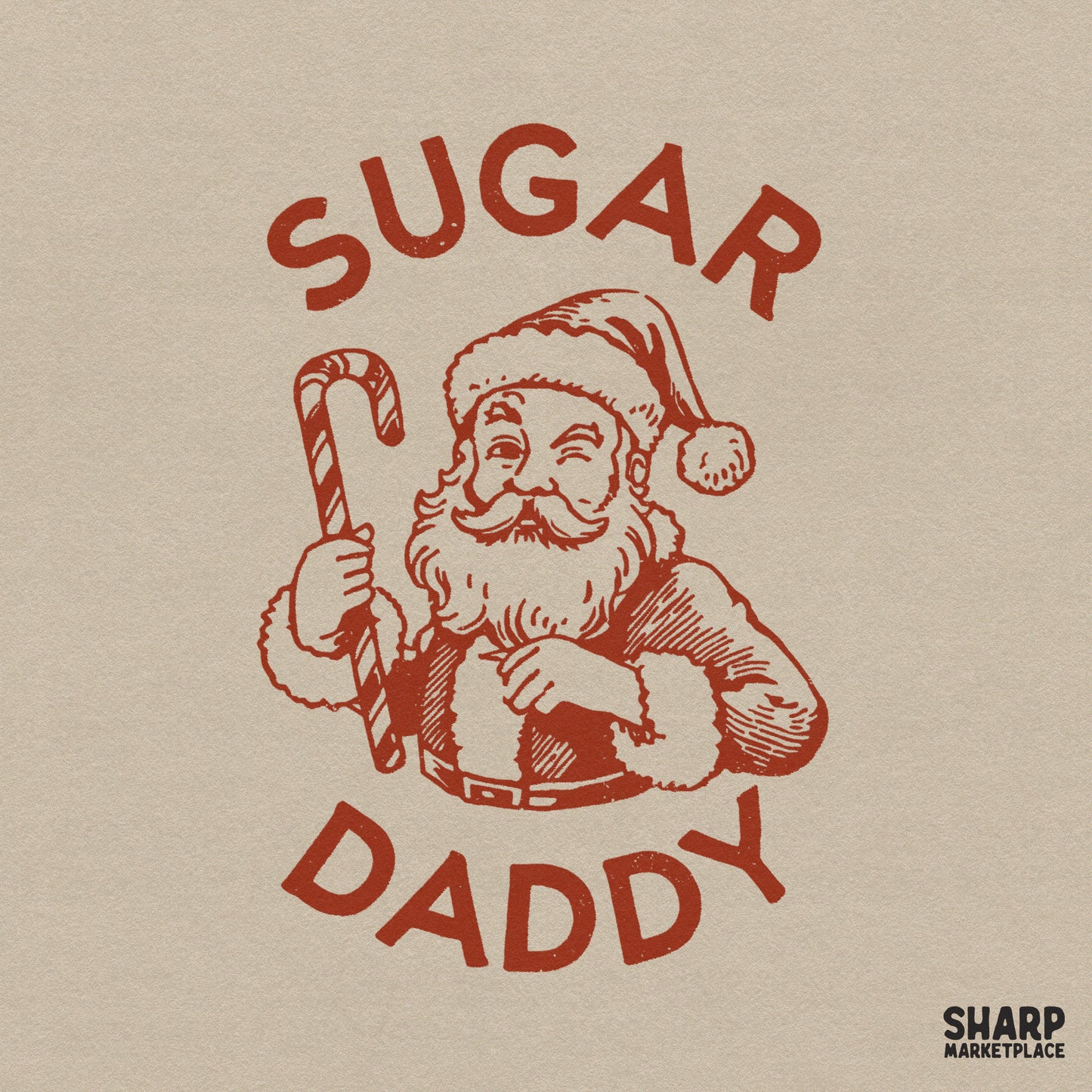 Funny Sugar Daddy winking Santa Claus retro sublimation design for sarcastic holiday shirts and Christmas crafts