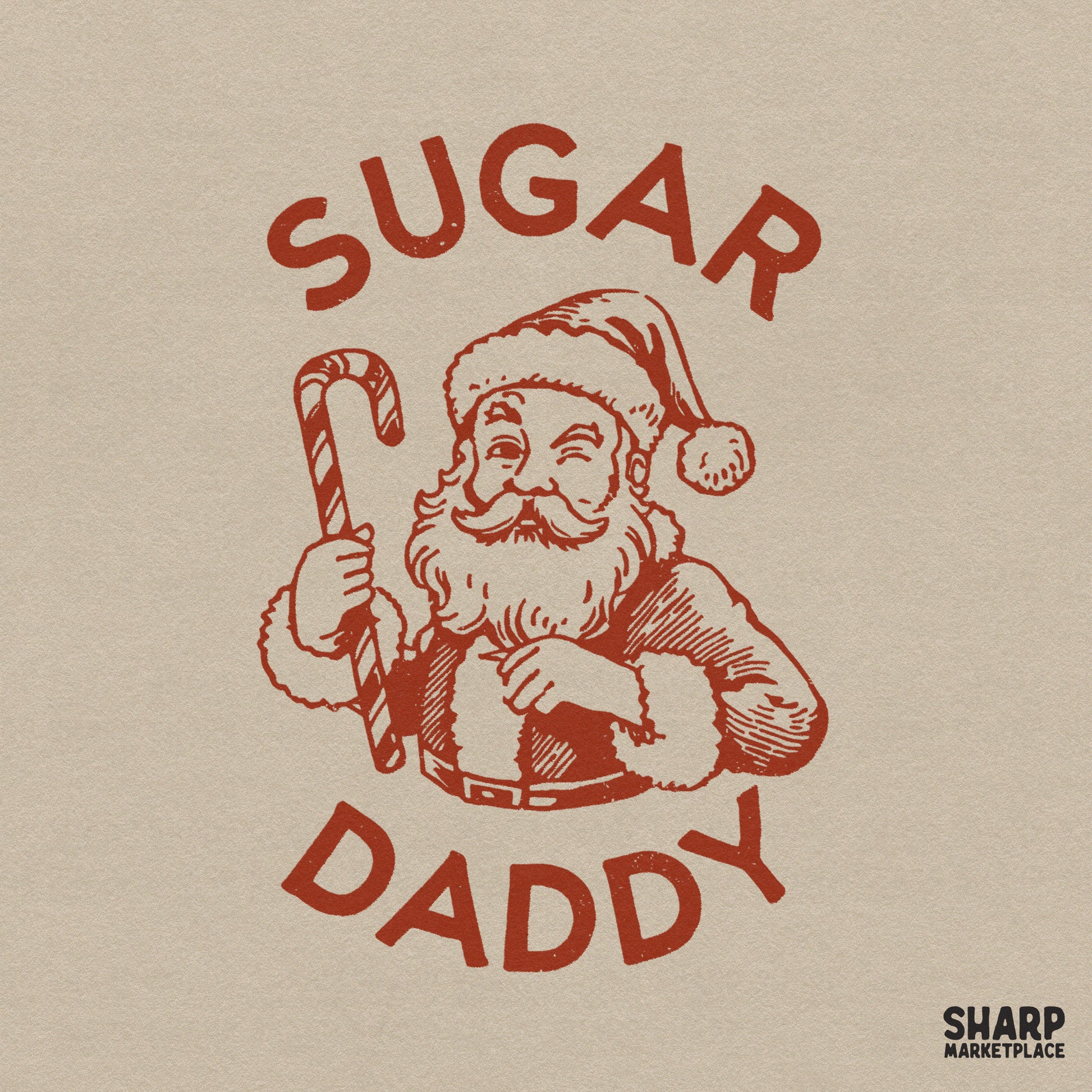 Funny Sugar Daddy winking Santa Claus retro sublimation design for sarcastic holiday shirts and Christmas crafts