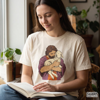 Gentle Shepherd Holding Lost Lamb Art, Vintage Christian