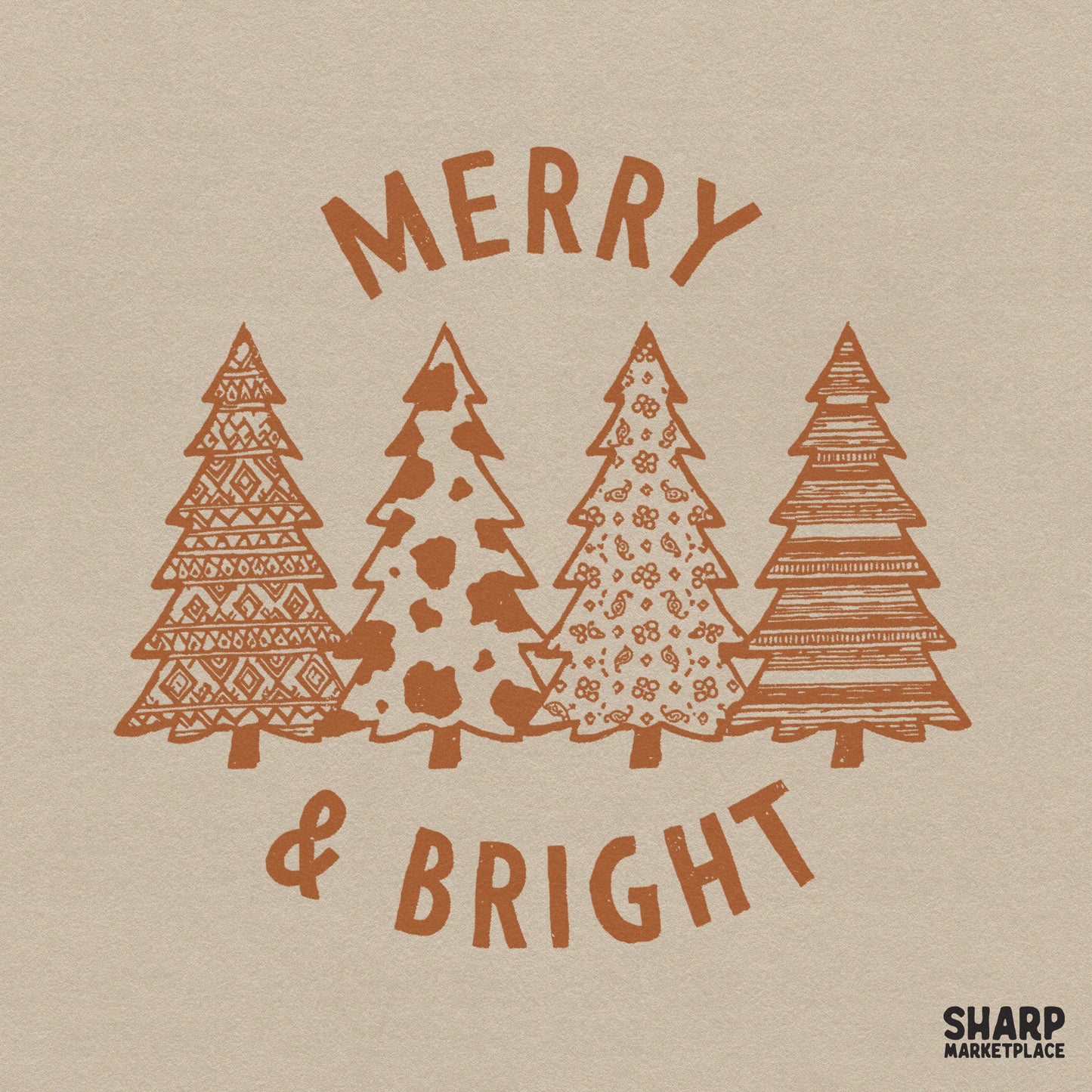 Retro Christmas trees with a cow print and coquette bow design for trendy sublimation holiday shirts