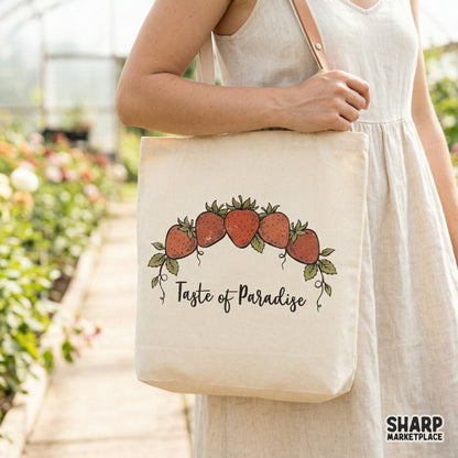 Vintage-inspired strawberry graphic with rustic stippled textures and flowing script, ideal for creating custom summer t-shirts or garden-themed stickers.