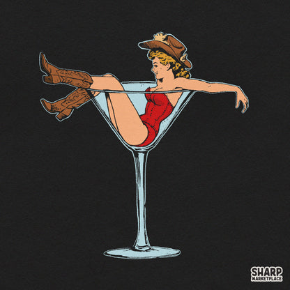 Retro Cowgirl Sitting in Giant Martini Glass, Summer