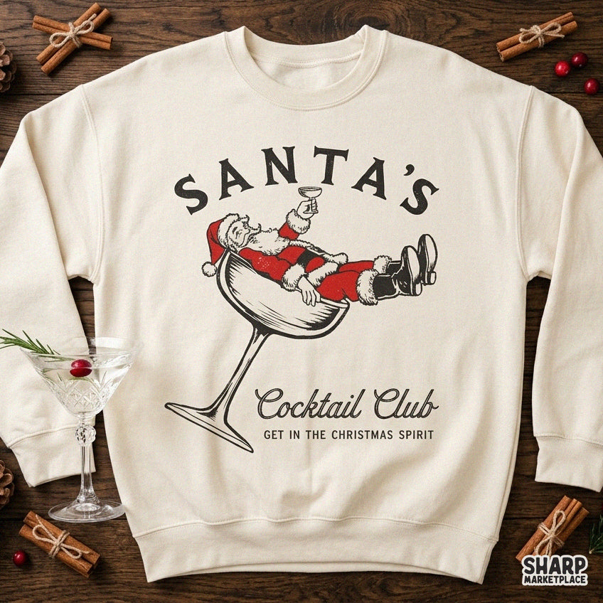 Vintage Santa in a glass graphic design for funny holiday t-shirts and retro Christmas PNG crafts