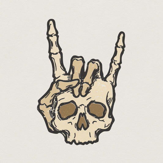 Rock On Skeleton Skull PNG, Hand Horns Clipart - 300 DPI Design for T-Shirt