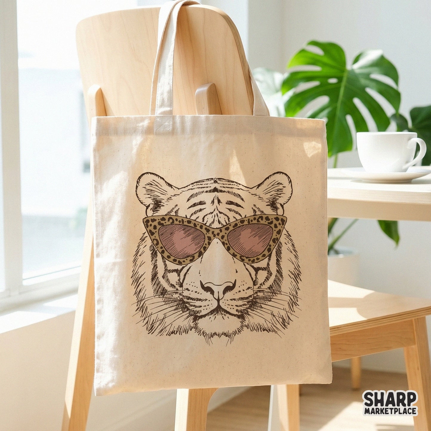 Cool tiger face wearing leopard print sunglasses retro trendy png for shirt sublimation and animal lovers