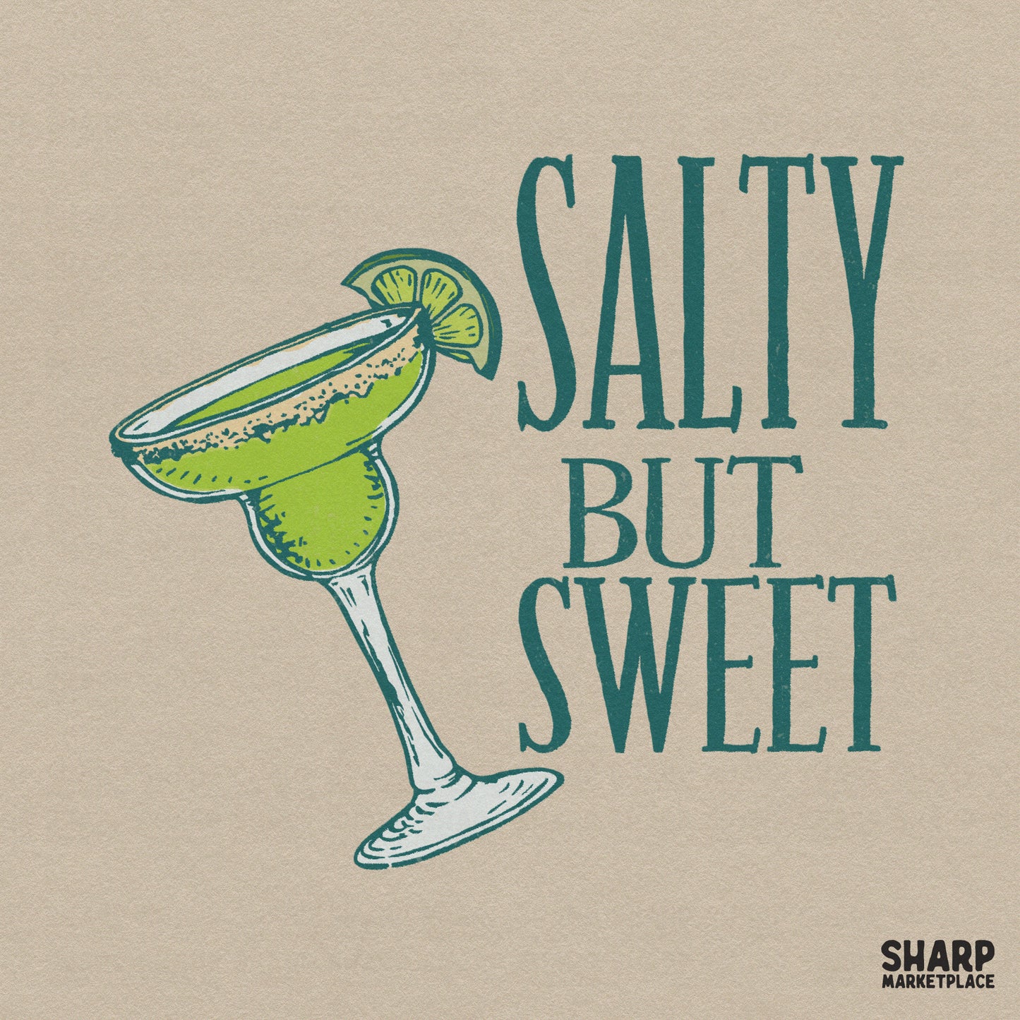 Salty But Sweet summer PNG design for girls trip beach t-shirts featuring a margarita glass and sarcastic theme