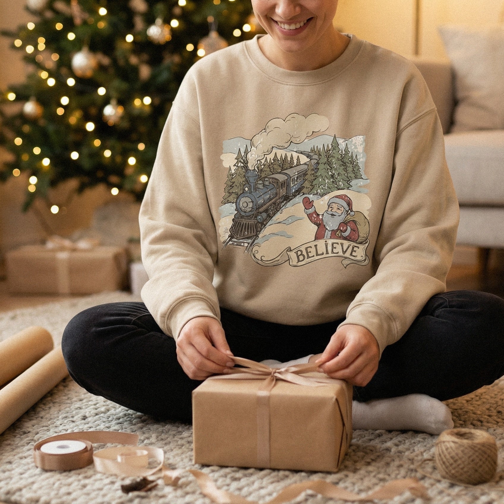 Believe Christmas Santa Train PNG, Vintage Winter Holiday Art - 300 DPI