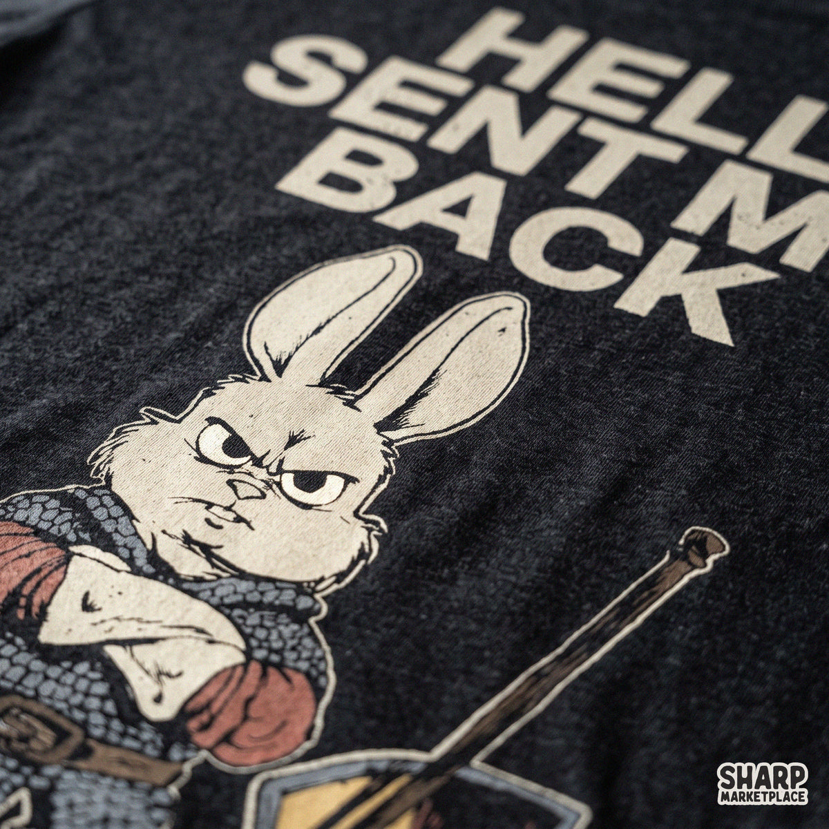 Angry knight bunny armor graphic in retro style for funny t-shirt designs and sarcastic png print-on-demand graphics
