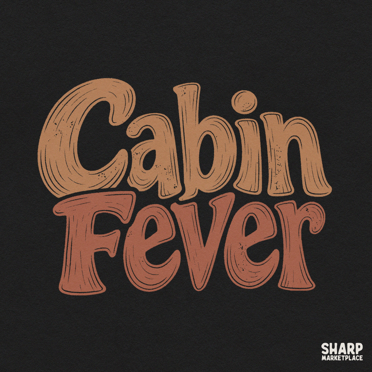 Retro 70s Cabin Fever typography design in wavy lettering for vintage camping and cozy winter t-shirts