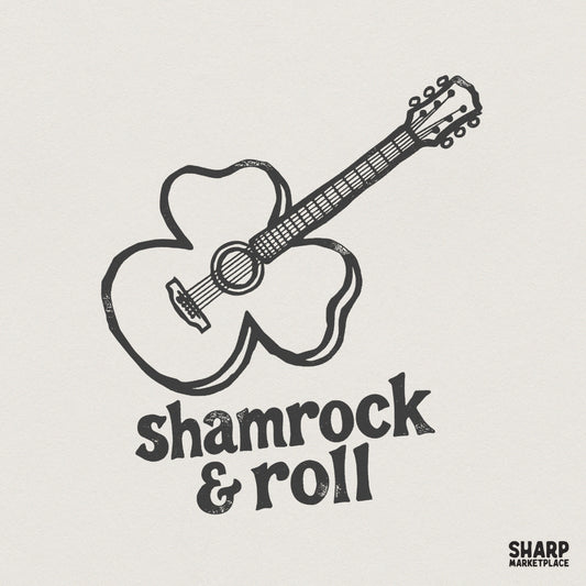 Shamrock & Roll PNG, St Patricks Day Guitar Shirt Design - 300 DPI Design