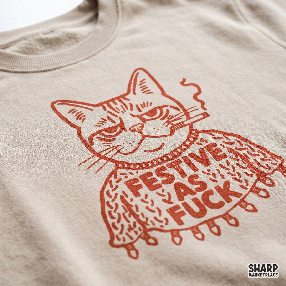 Grumpy smoking kitten holiday humor Christmas PNG graphic design for funny shirts and tumblers