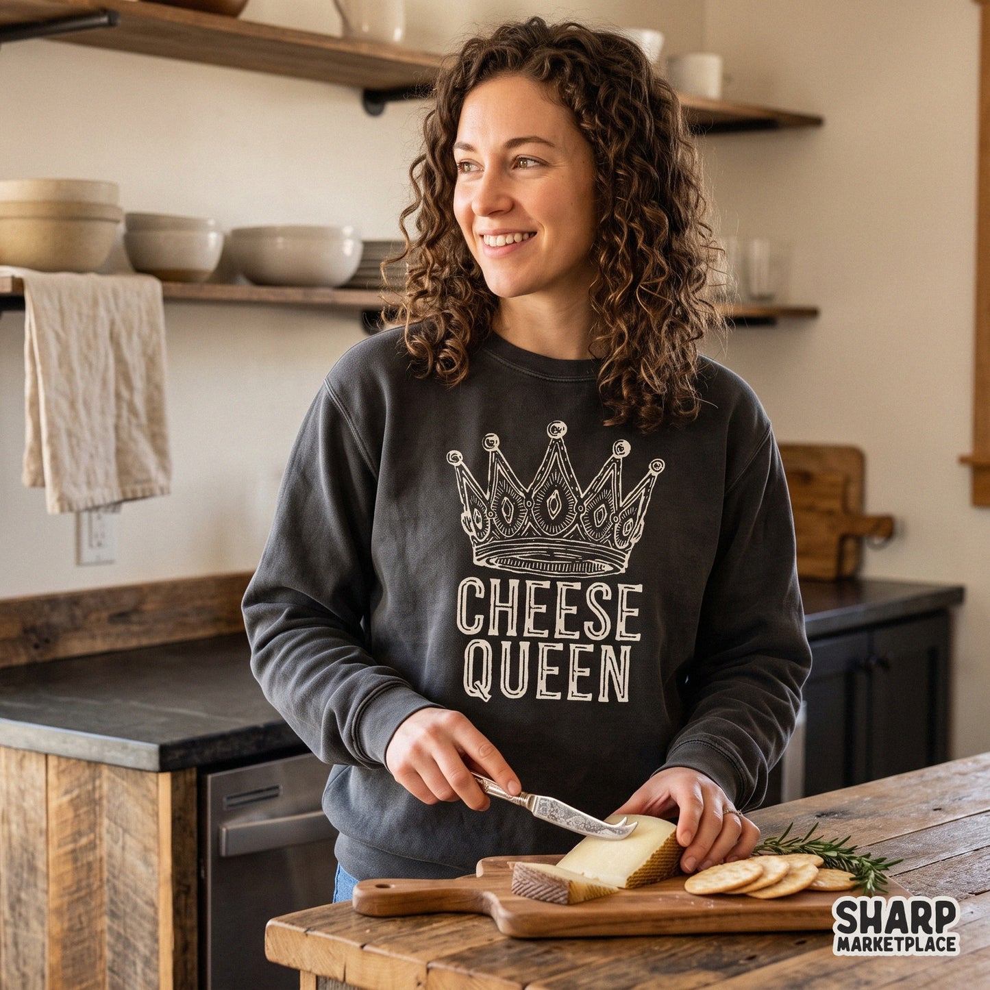 Cheese Queen hand drawn crown design sarcastic foodie PNG for retro t-shirts and digital sublimation crafts
