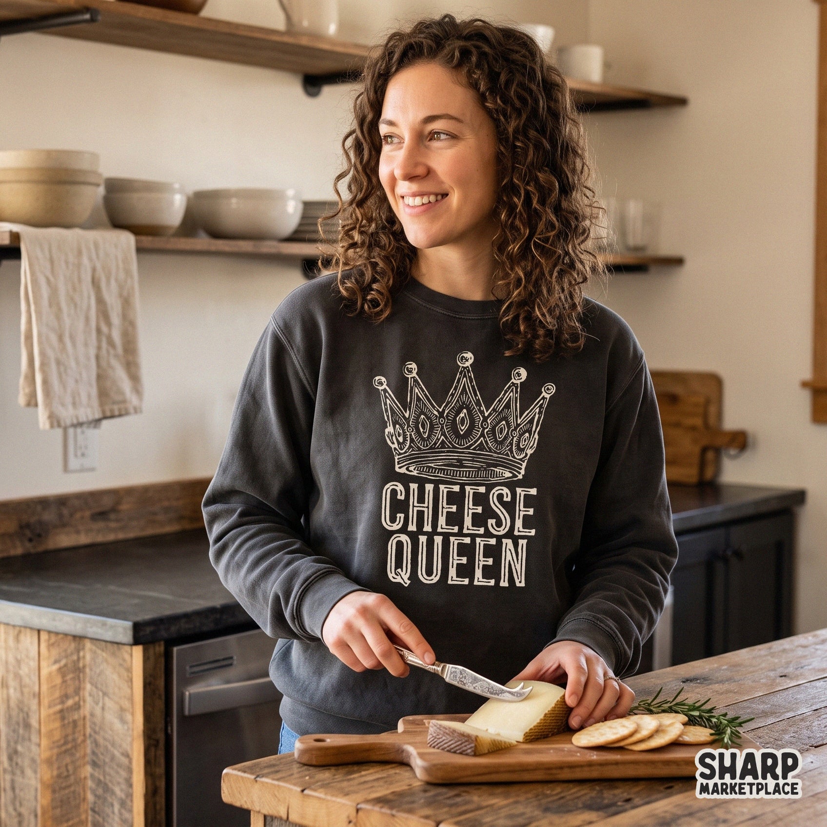 Cheese Queen hand drawn crown design sarcastic foodie PNG for retro t-shirts and digital sublimation crafts