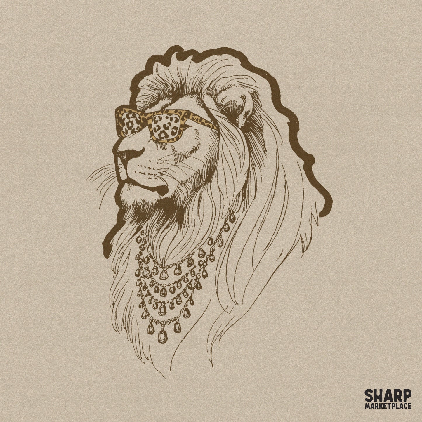 Stylish lion wearing trendy sunglasses wildlife art illustration for sublimation and leopard shirt printable png design