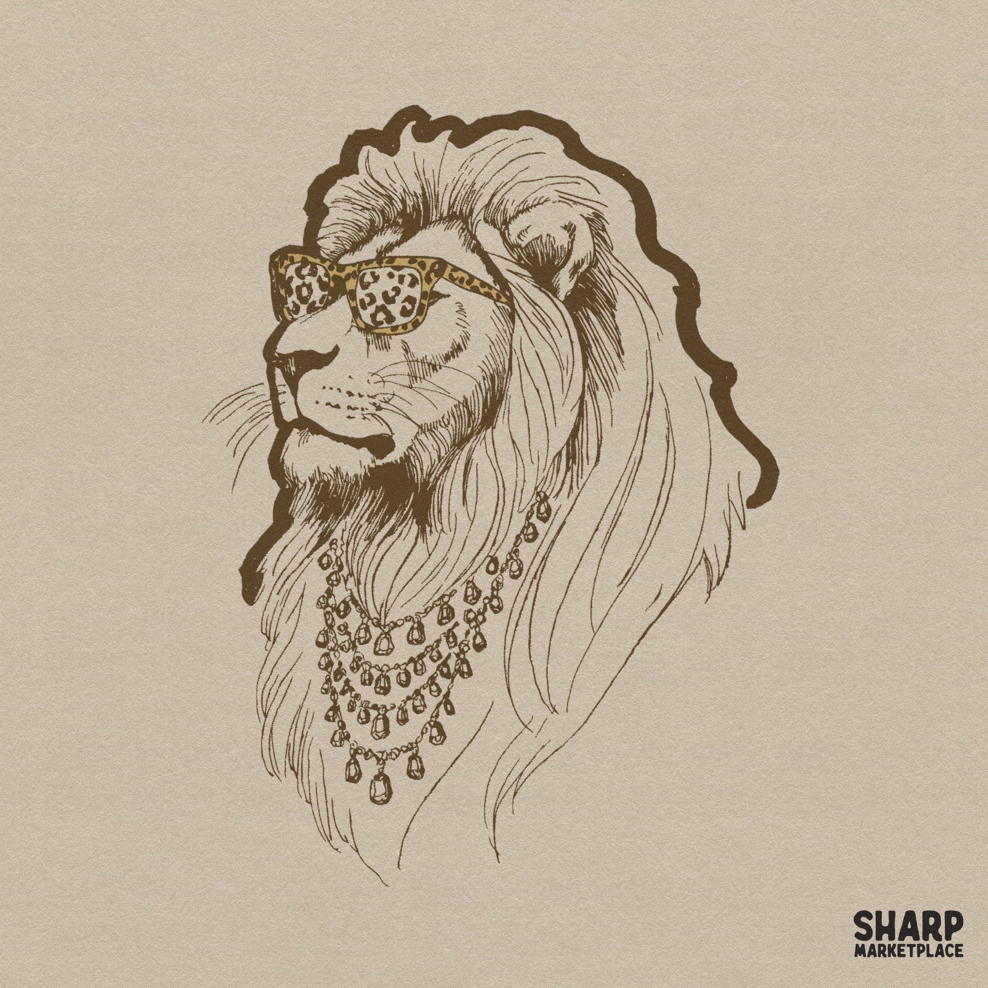 Stylish lion wearing trendy sunglasses wildlife art illustration for sublimation and leopard shirt printable png design