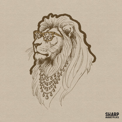 Stylish lion wearing trendy sunglasses wildlife art illustration for sublimation and leopard shirt printable png design