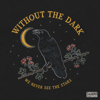 Retro spooky season PNG with skull, crow, crescent moon, and flowers for Halloween apparel and sublimation