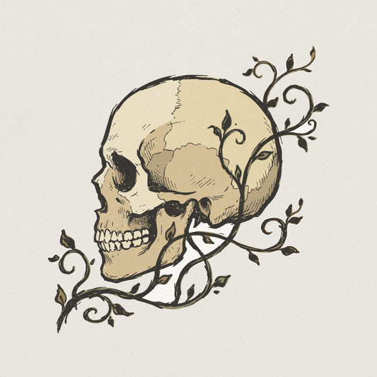 Skull With Vines PNG, Botanical Skull Art - 300 DPI Design for T-Shirt