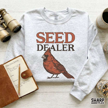 Retro seed dealer cardinal bird graphic for a funny shirt or tumbler sublimation png