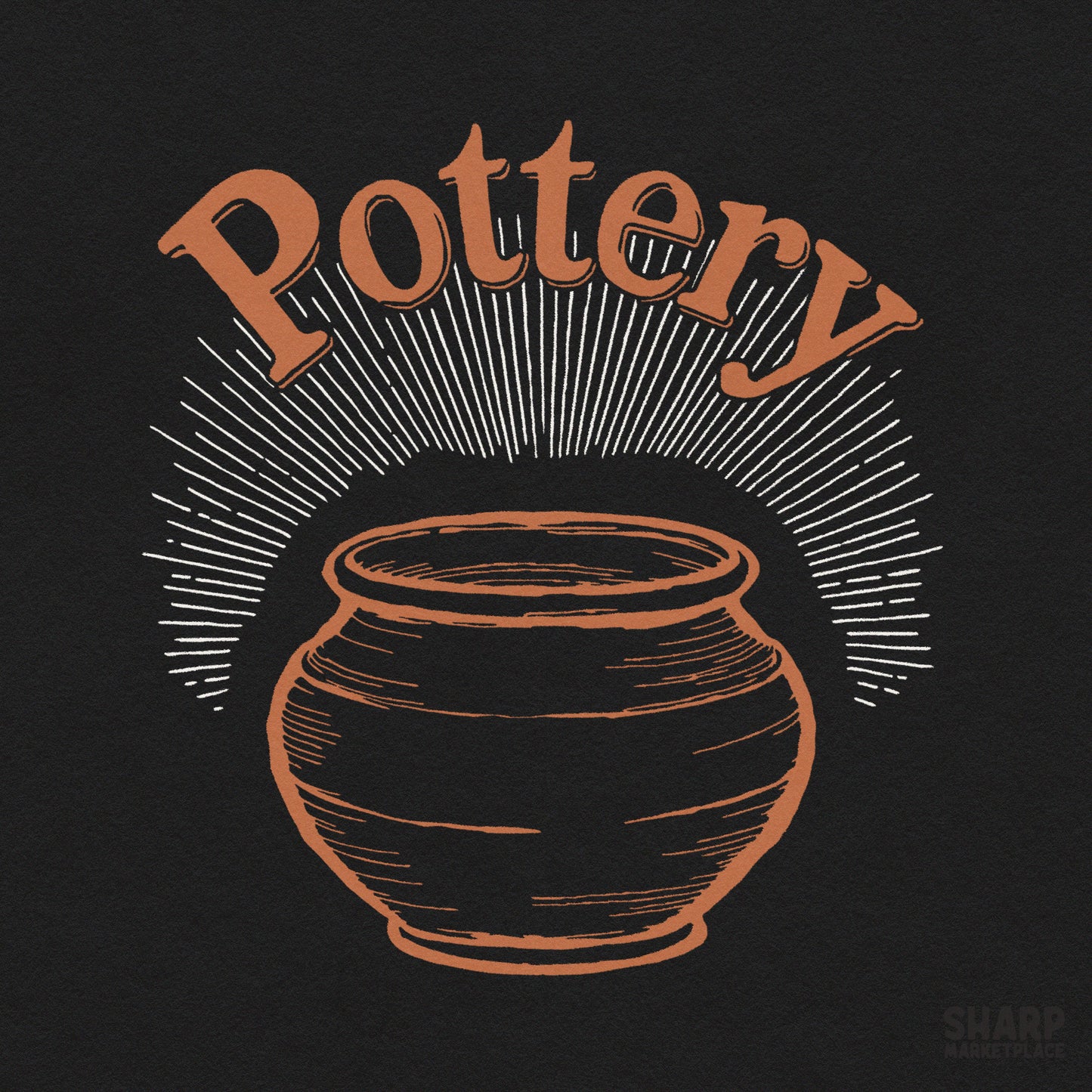 Retro pottery lover sunburst design with funny clay pot letters for trendy custom shirt sublimation and digital prints