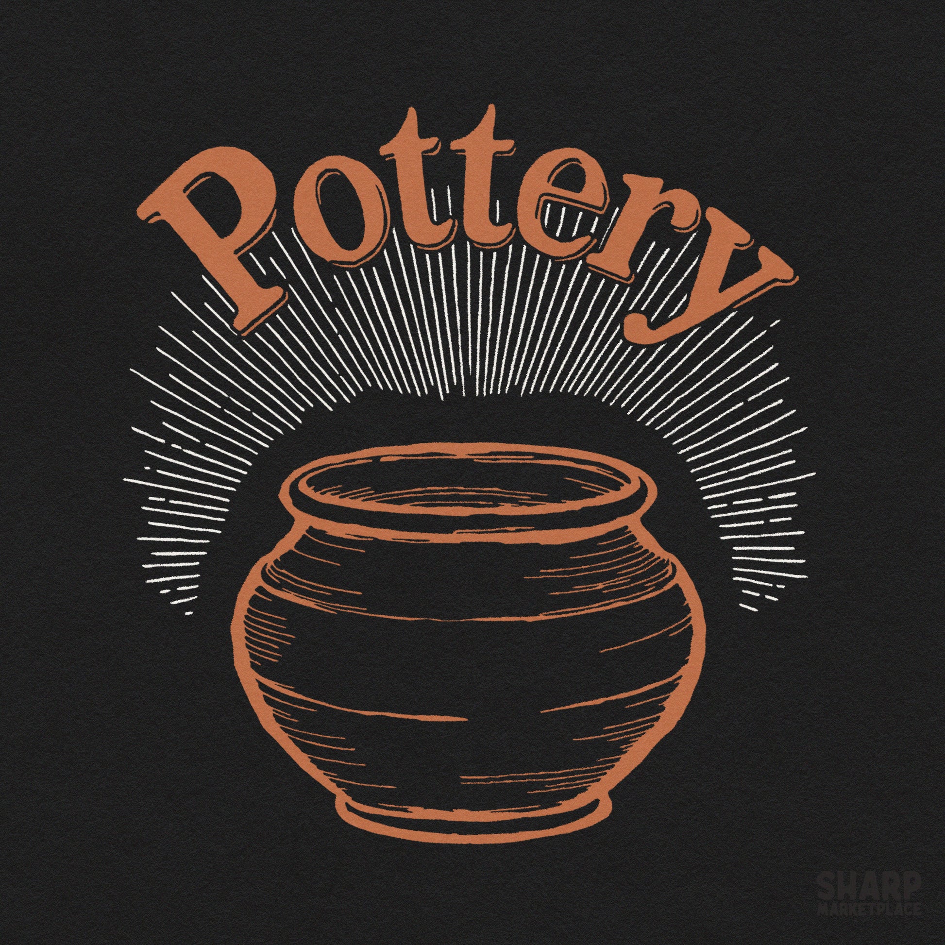 Retro pottery lover sunburst design with funny clay pot letters for trendy custom shirt sublimation and digital prints