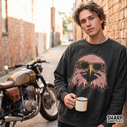 Cool eagle wearing leopard sunglasses retro patriotic png digital download graphic for american shirt sublimation design