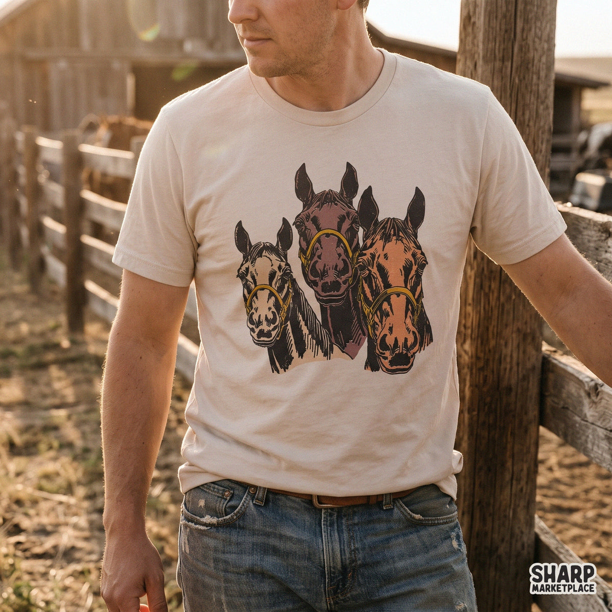 Three vintage brown horses equine graphic for western PNG sublimation shirt art and ranch life prints