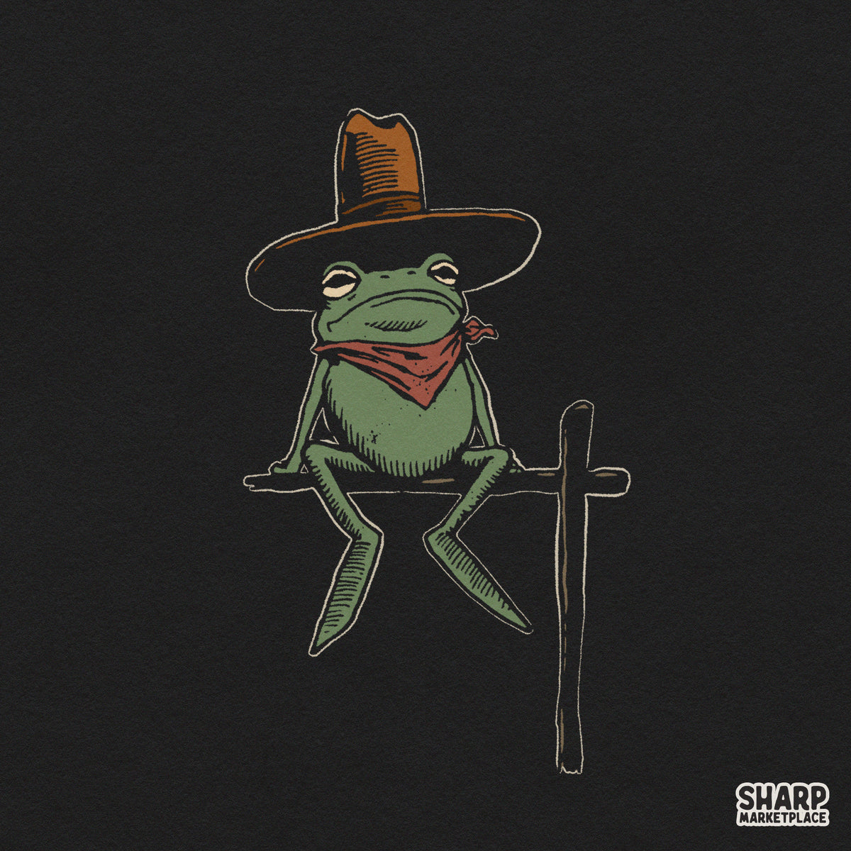 Funny rodeo frog wearing a cowboy hat and red bandana retro western PNG design for t-shirts