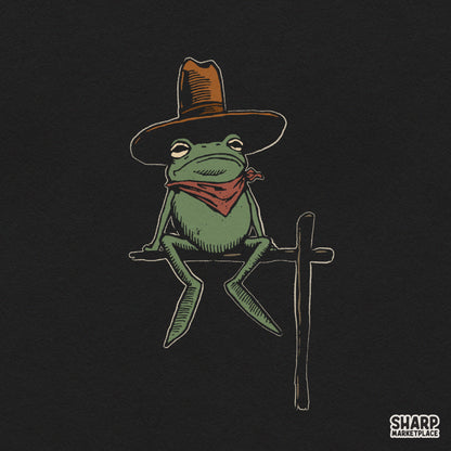 Funny rodeo frog wearing a cowboy hat and red bandana retro western PNG design for t-shirts
