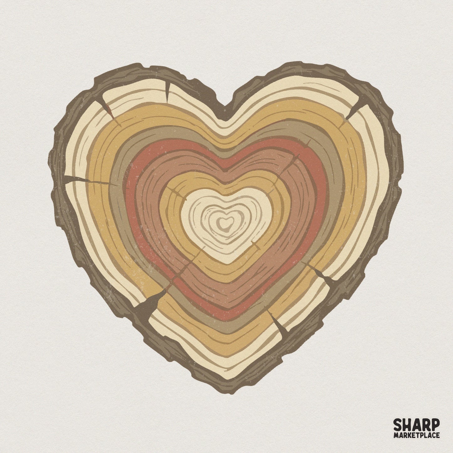 Heart Tree Rings PNG, Rustic Wood Slice Design - 300 DPI Design for T-Shirt