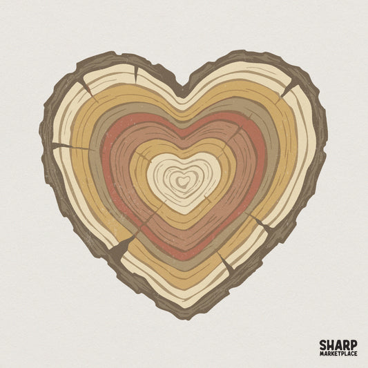 Heart Tree Rings PNG, Rustic Wood Slice Design - 300 DPI Design for T-Shirt