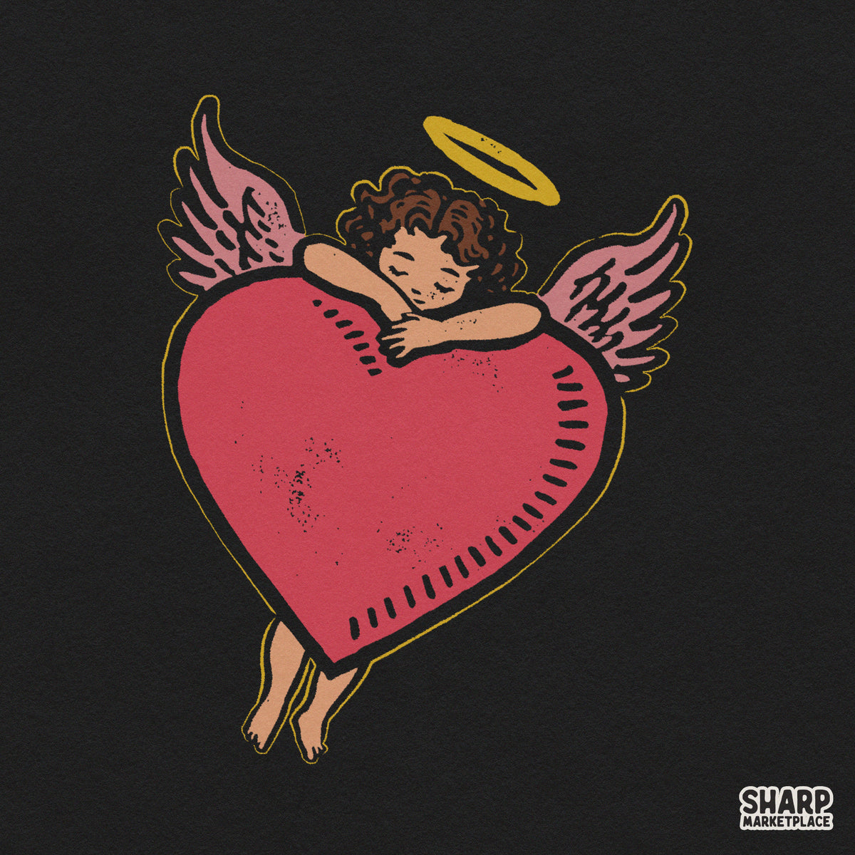 Vintage cherub angel hugging a red heart digital PNG for trendy Valentine's Day shirt designs and sublimation