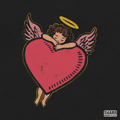 Vintage cherub angel hugging a red heart digital PNG for trendy Valentine's Day shirt designs and sublimation