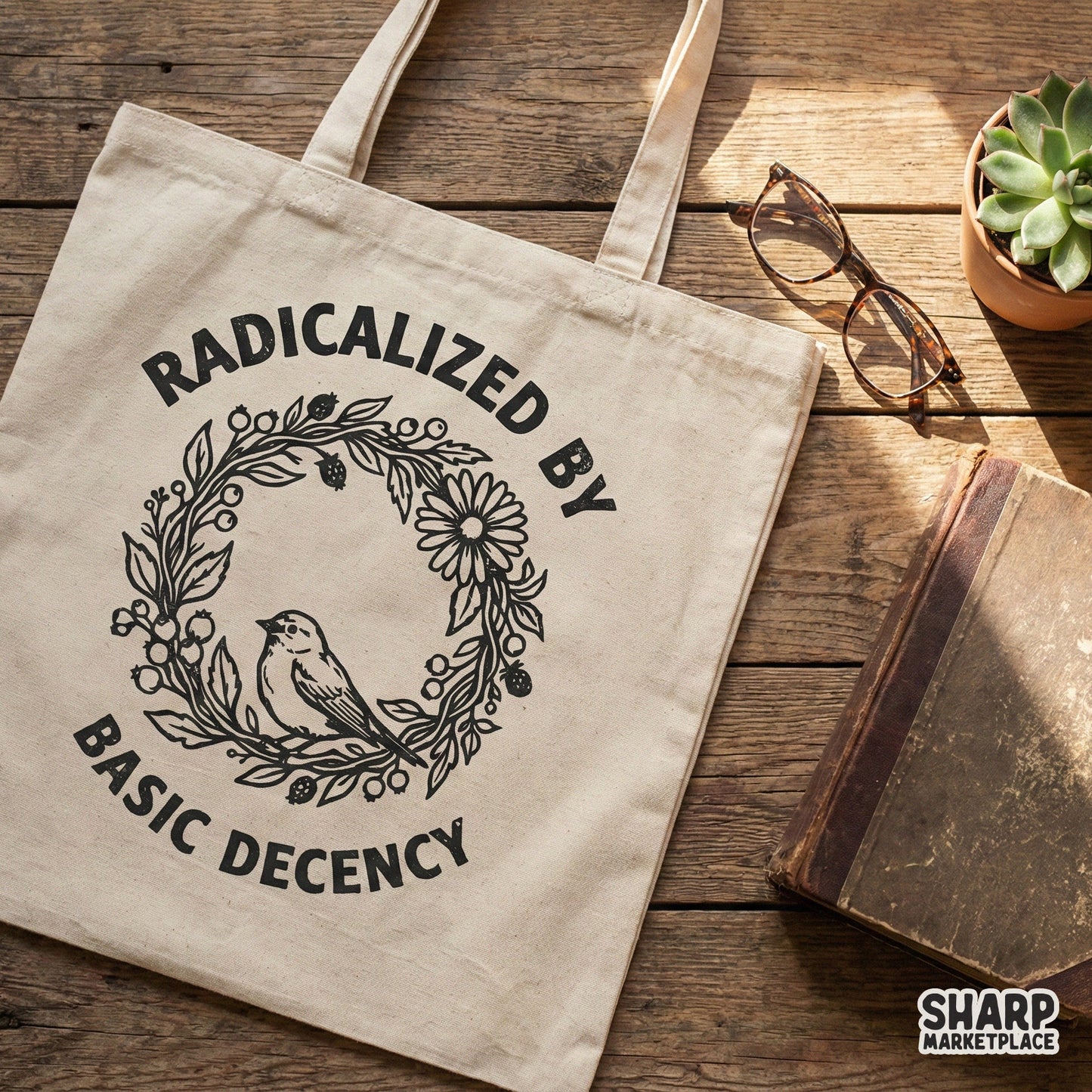 Radicalized By Basic Decency PNG, Hand Drawn Bird Floral Wreath Design -