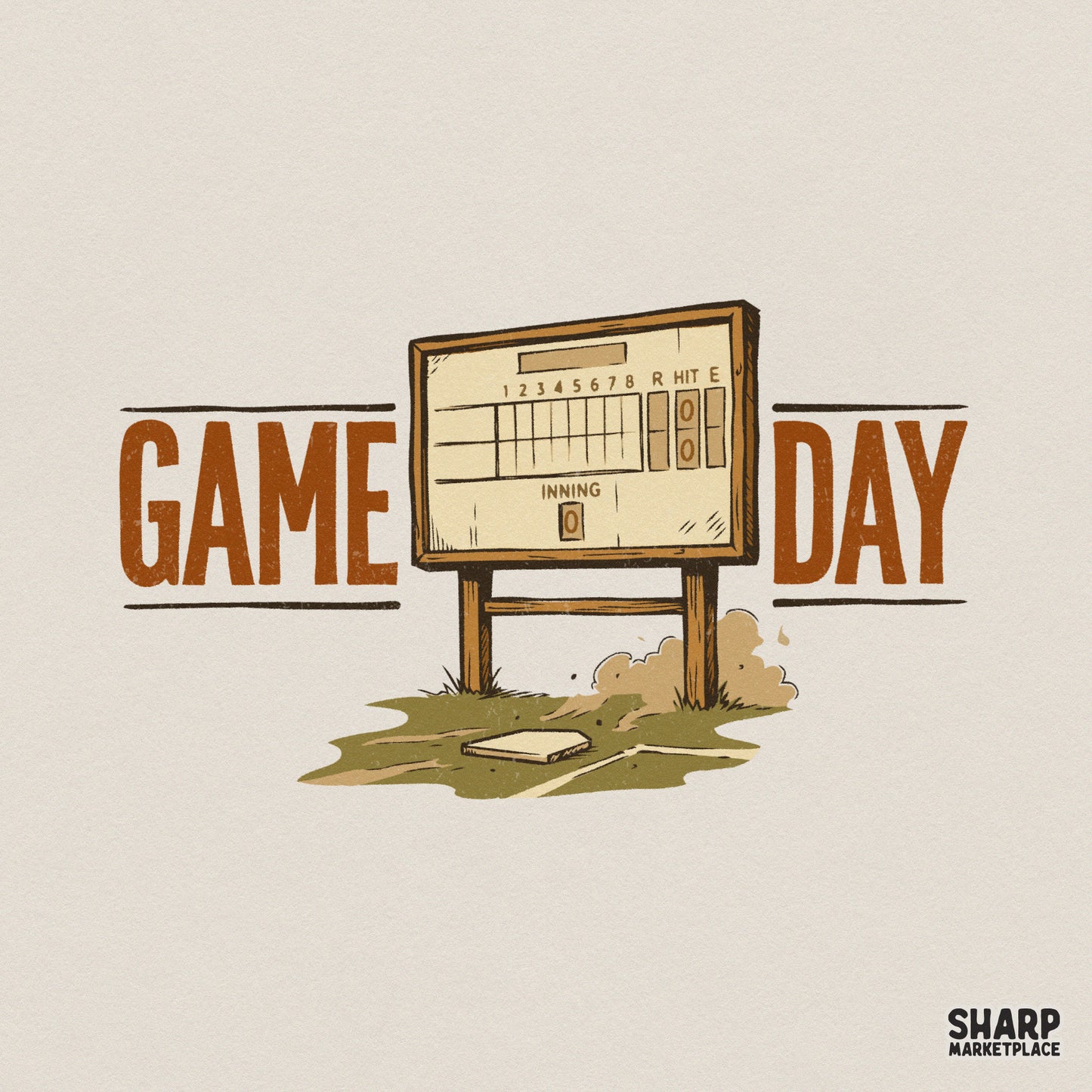 Game Day PNG, Retro Baseball Scoreboard Digital Download - 300 DPI Design