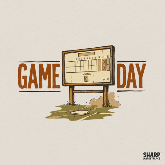 Game Day PNG, Retro Baseball Scoreboard Digital Download - 300 DPI Design