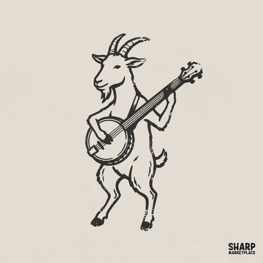 Goat Playing Banjo PNG, Funny Animal Shirt Design - 300 DPI Design for