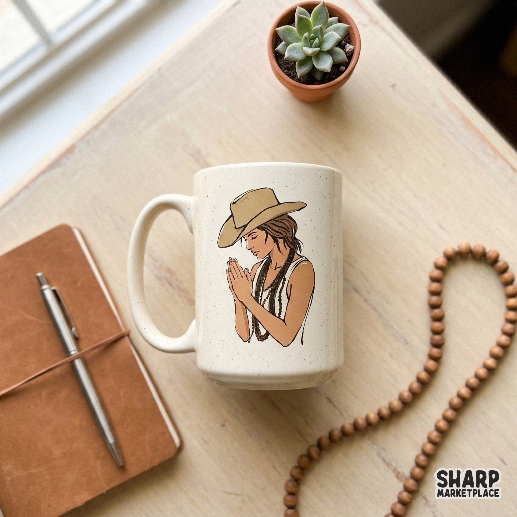 Praying Cowgirl Boho Western Portrait, Christian Png - 300 DPI Design for