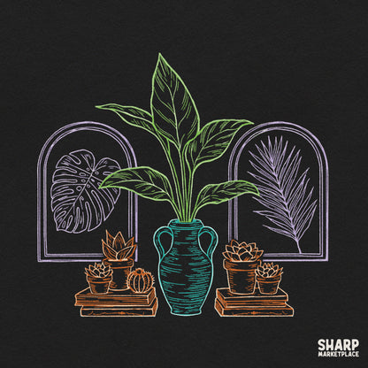 Botanical Houseplants On Bookshelf Art, Monstera