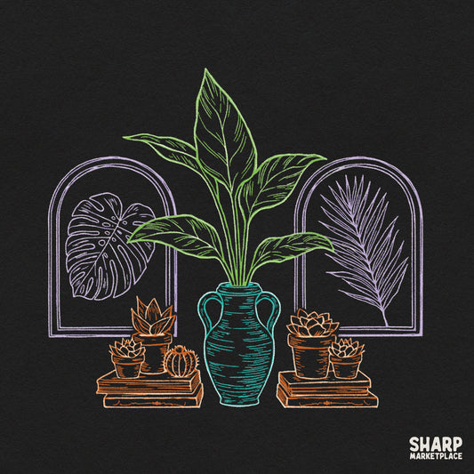Botanical Houseplants On Bookshelf Art, Monstera
